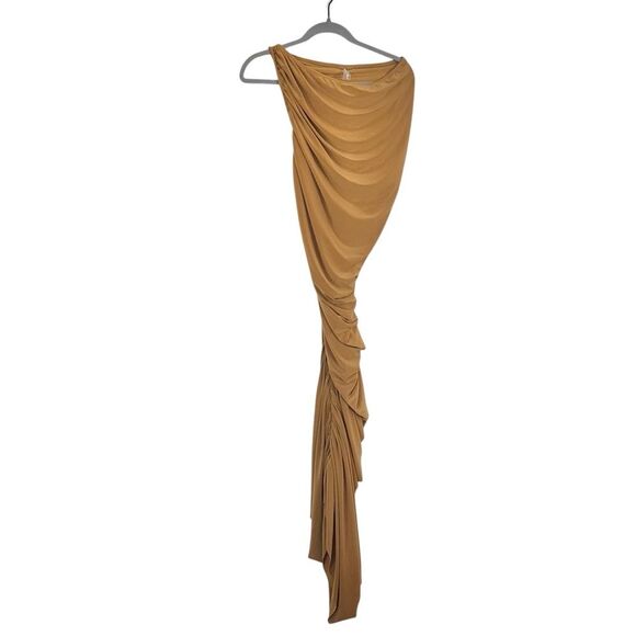 SOLD:Norma Kamali Diana Ruched One-Shoulder Gown Dress Mocha New M - Picture 2 of 9
